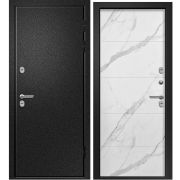 Дверь ВЕСТА (ТЕРМО) (мрамор светлый 149 букле черный 880х2050х120 ЛЕВАЯ масса 81 кг., металл 1,4 мм. наполнение - Пенополистирол