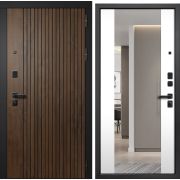 Дверь металл FLYDOORS Форест Зеркало (Муар Черный Дуб медовый с патиной Velluto Bianco 960*2050 Левая мелалл - 1,2 мм.; полотно 112 мм.; масса 83 кг.; Утепление пенополистирол