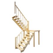 Лестница ЛЕС-62 универсальная; Высота 2925 мм до 3120 мм (регулируется на месте монтажа), Глубина 2370 мм, Минимальный проем 2370х1800 мм, Высота шага 195 мм, Грузоподъемность до 180 кг, Материал сосн